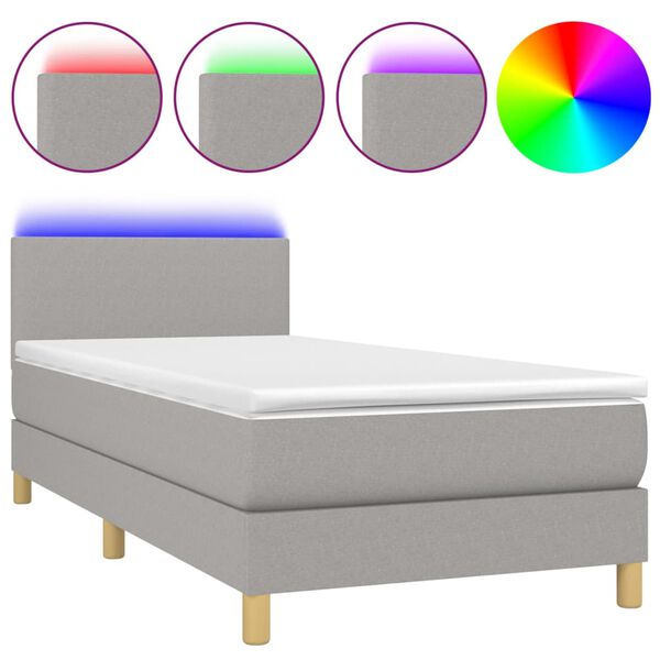 vidaXL Cama box spring colch&oacute;n y luces LED tela gris claro 80x200 cm