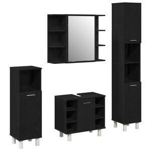 vidaXL Juego de muebles de ba&ntilde;o 4 pcs Negro 30 x 30 x 179,5 cm
