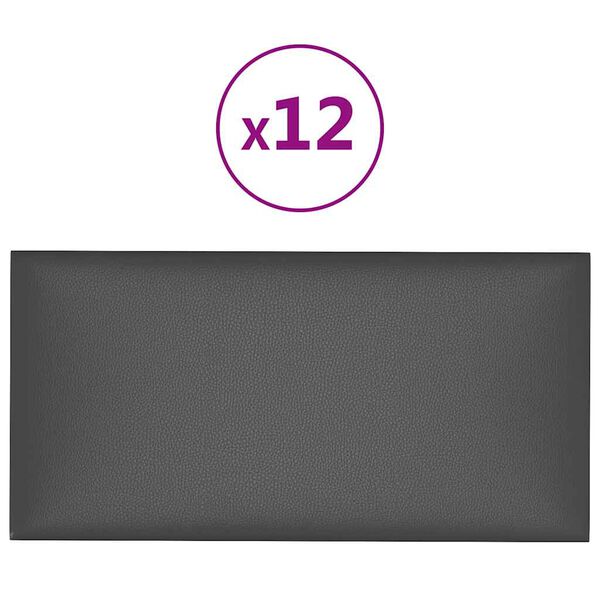 vidaXL Paneles de pared 12 uds cuero sintético gris 30x15 cm 0,54 m²
