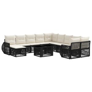 vidaXL Conjunto de sof&aacute;s de jard&iacute;n 12 uds. Negro y Blanco Crema