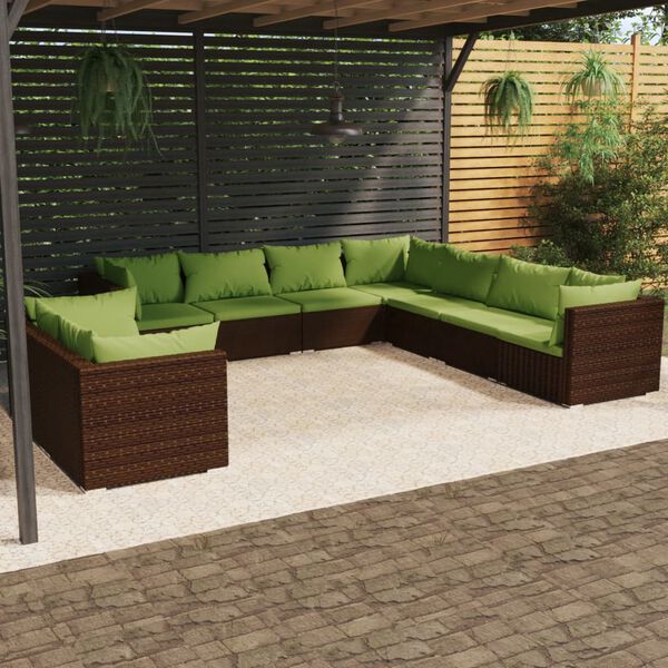 vidaXL Set muebles de jardín 9 piezas y cojines ratán sintético marrón