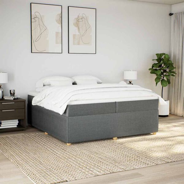 vidaXL Cama box spring con colch&oacute;n tela gris oscuro 200x200 cm