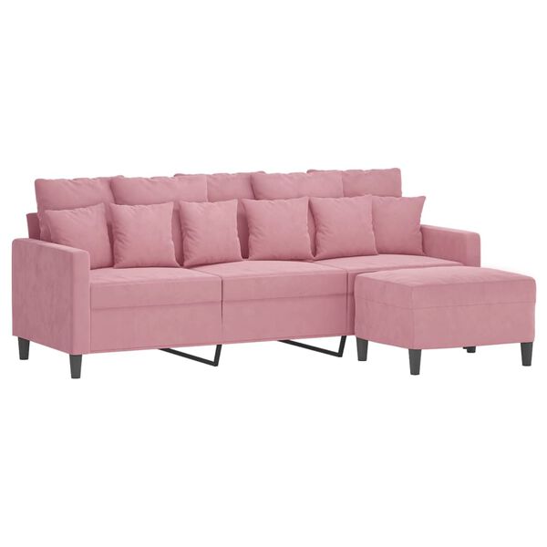 vidaXL Sof&aacute; de 3 plazas con taburete de terciopelo rosa180 cm