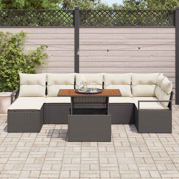 vidaXL Conjunto de sof&aacute; de jard&iacute;n 8 pcs Negro Polirat&aacute;n