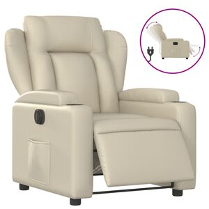 vidaXL Sill&oacute;n reclinable el&eacute;ctrico de cuero sint&eacute;tico crema