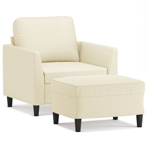 vidaXL Sill&oacute;n con taburete cuero sint&eacute;tico color crema 60 cm