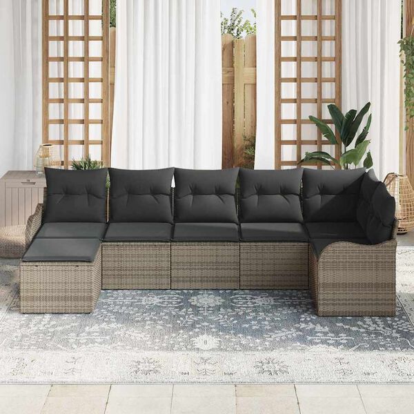 vidaXL Conjunto de sof&aacute; de jard&iacute;n 7 pcs Gris rat&aacute;n sint&eacute;tico