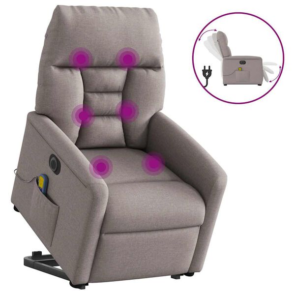 vidaXL Sill&oacute;n de masaje el&eacute;ctrico reclinable elevable tela taup&eacute;