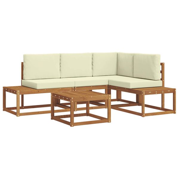 vidaXL Conjunto de sof&aacute;s de exterior con coj&iacute;n 5 Pieza Natural y Crema