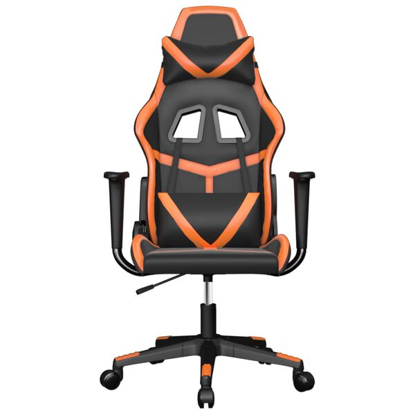 vidaXL Silla gaming de masaje cuero sintético negro y naranja