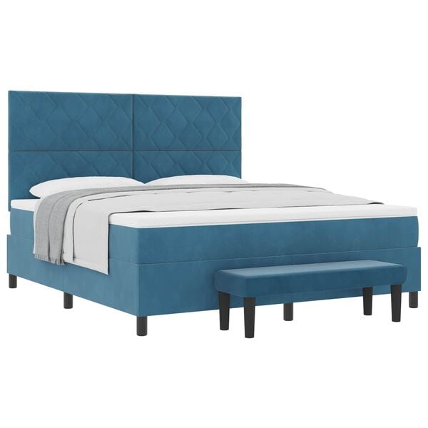 vidaXL Cama tipo Box Spring Azul oscuro 180 x 200 cm Terciopelo