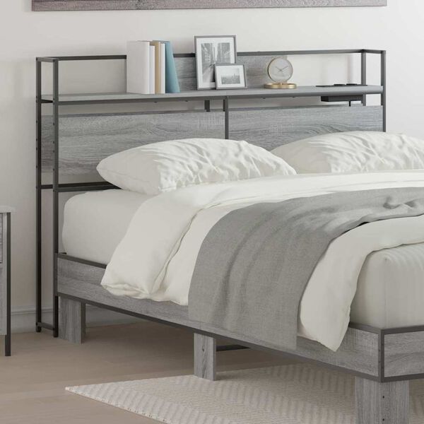vidaXL Cabecera de almacenamiento con estante Gris sonoma 135 cm