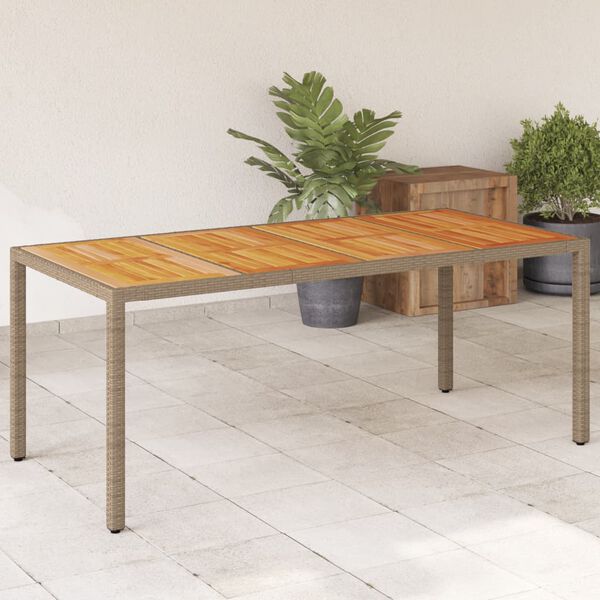vidaXL Mesa de jard&iacute;n rat&aacute;n PE beige y madera de acacia 190x90x75 cm