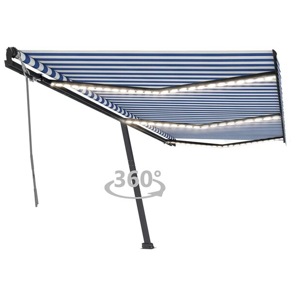 vidaXL Toldo manual retr&aacute;ctil con luz LED azul y blanco 600x350 cm