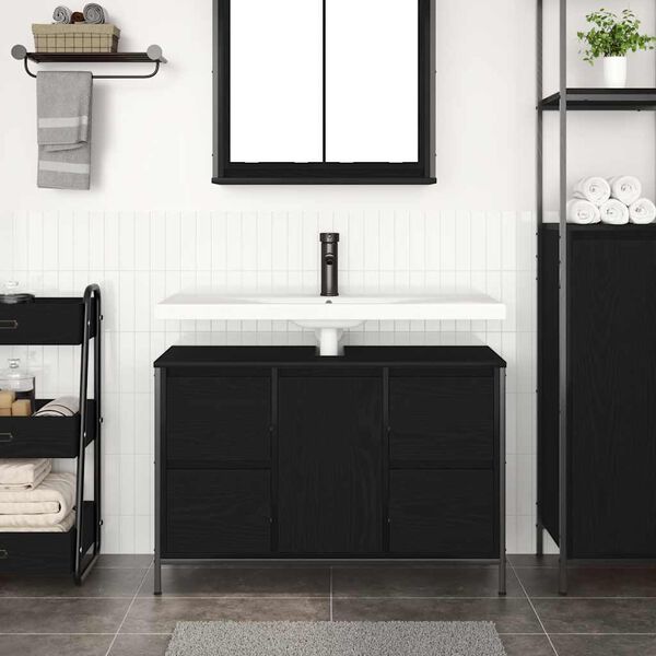 vidaXL Mueble de lavabo con cajones roble negro 90x34,5x60 cm