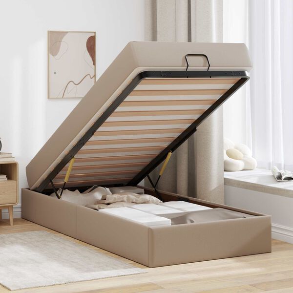 vidaXL Estructura de cama con colch&oacute;n con colch&oacute;n 2 pcs Canela PVC