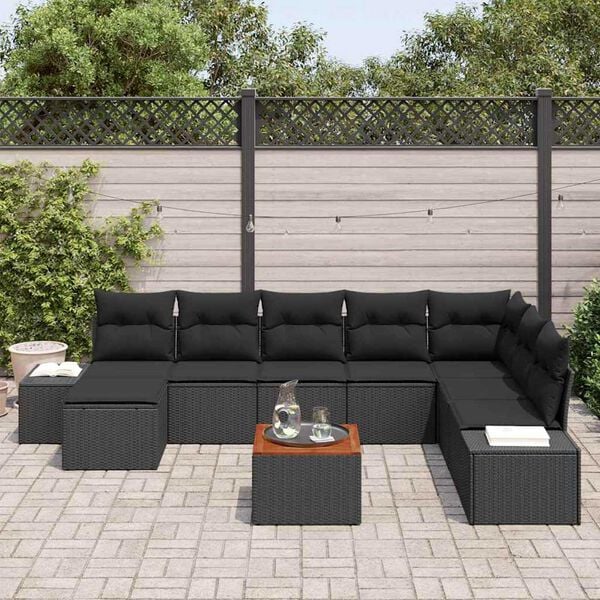 vidaXL Conjunto de sof&aacute; de jard&iacute;n 9 pcs Negro