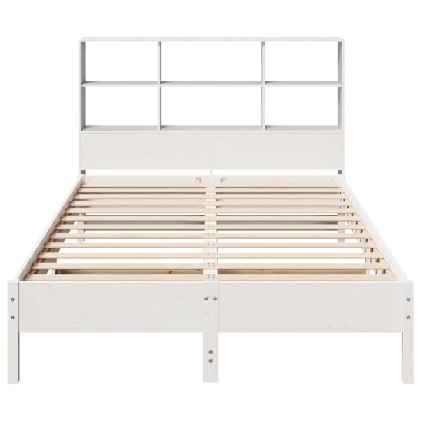 vidaXL Cama con estanter&iacute;a sin colch&oacute;n madera maciza blanca 120x200 cm