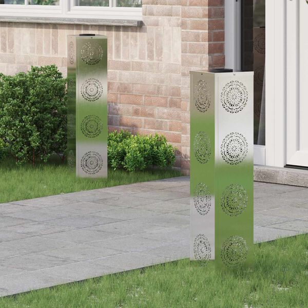 vidaXL Luz de camino LED solar 2 pcs Plateado Acero inoxidable