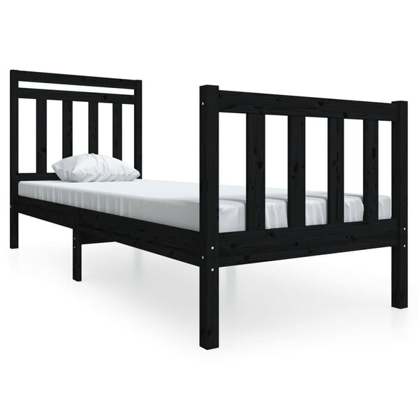 vidaXL Estructura cama madera maciza individual negro 75x190 cm