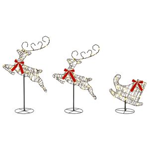vidaXL Reno de Navidad con trineo 3 uds. 72 LED Blanco C&aacute;lido