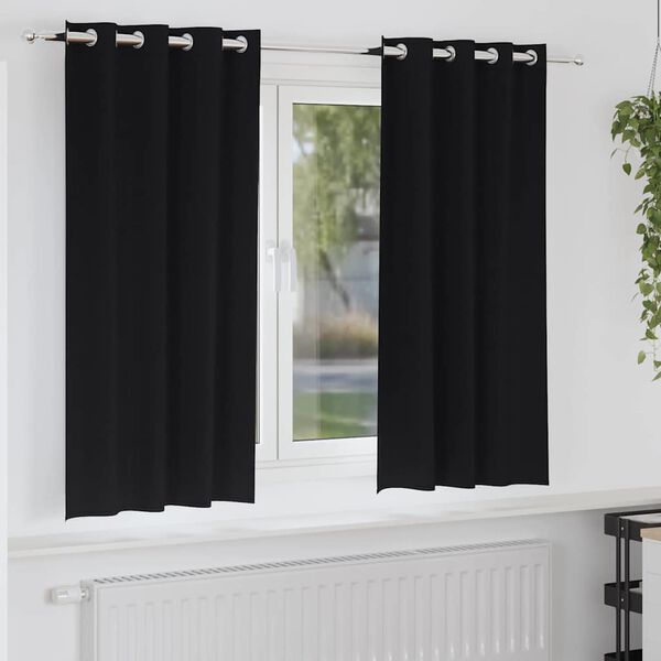 vidaXL Cortinas Opacas con Anillas 2 pcs Negro 175 x 140 cm Poli&eacute;ster