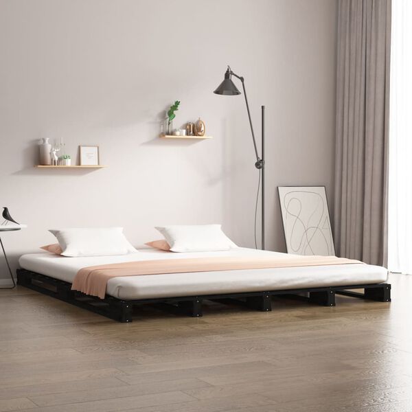 vidaXL Cama de palets madera maciza pino negra Super King 180x200 cm