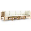 vidaXL Set de muebles de jard&iacute;n 4 piezas bamb&uacute; y cojines blanco crema