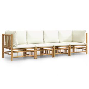 vidaXL Set de muebles de jard&iacute;n 4 piezas bamb&uacute; y cojines blanco crema