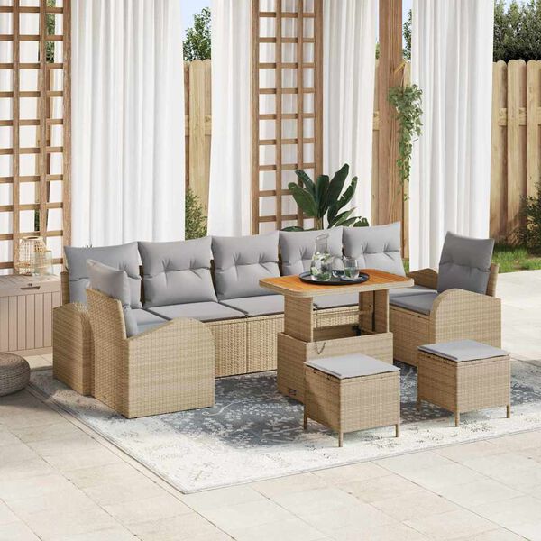 vidaXL Conjunto de sof&aacute; de jard&iacute;n con coj&iacute;n 10 pcs Beige y Gris Claro