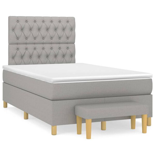 vidaXL Cama box spring con colch&oacute;n tela gris claro 120x200 cm