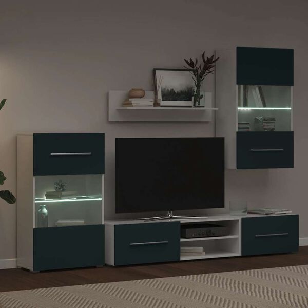 vidaXL Muebles para TV 5 piezas con iluminación LED índigo mate
