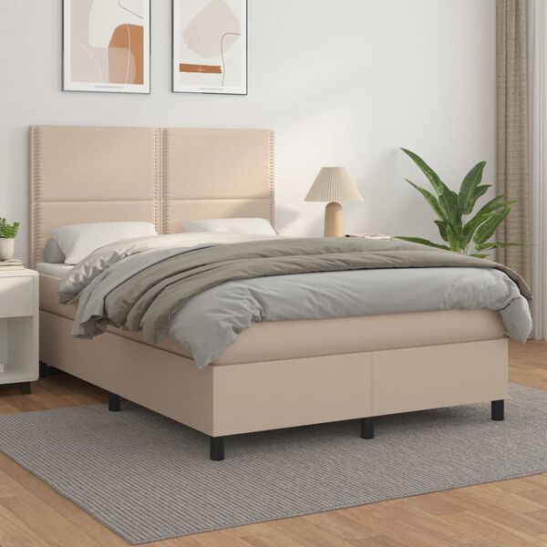 vidaXL Cama box spring con colchón cuero sintético capuchino 140x190cm