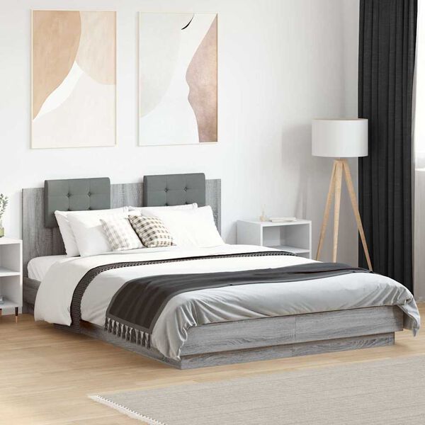 vidaXL Cama con cabecero madera de ingenier&iacute;a gris Sonoma 140x200 cm