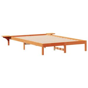 vidaXL Estructura de Cama con Mesitas Marrón cera 140 x 220 cm