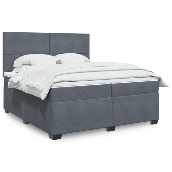 vidaXL Cama box spring con colch&oacute;n terciopelo gris oscuro 200x200 cm