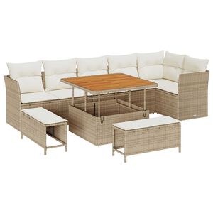 vidaXL Conjunto de sof&aacute;s de jard&iacute;n 9 pcs Beige rat&aacute;n sint&eacute;tico
