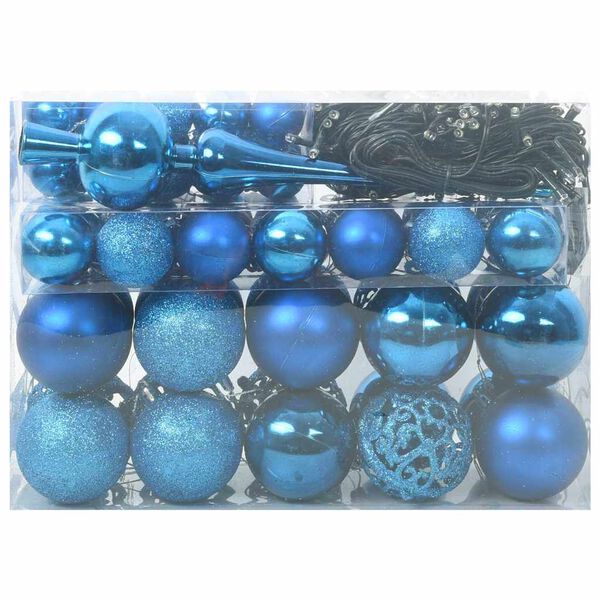 vidaXL Juego de Esferas de Navidad con 150 LED 61 pcs Azul Plástico