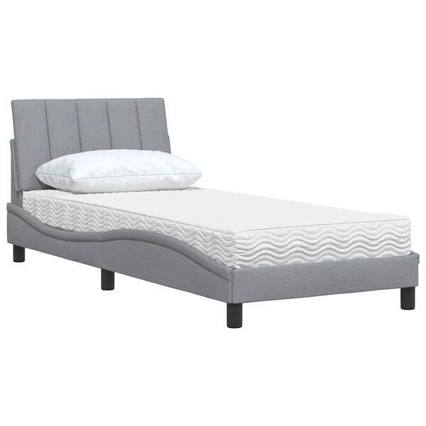 vidaXL Cama con colch&oacute;n Hanko tela gris claro 90x190 cm