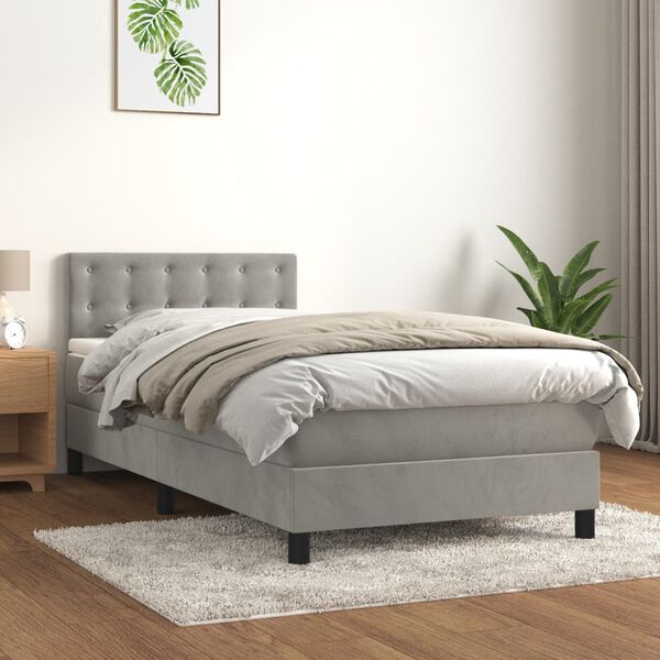 vidaXL Cama box spring con colch&oacute;n terciopelo gris claro 100x200 cm
