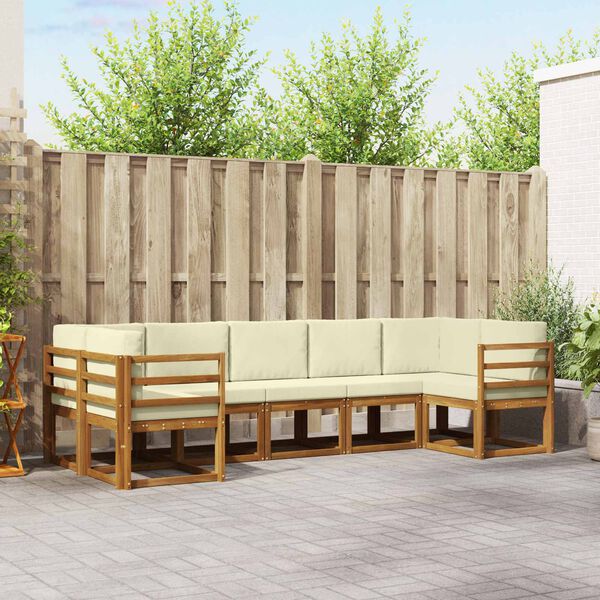 vidaXL Conjunto de sof&aacute;s de exterior con coj&iacute;n 7 pcs Natural y Crema