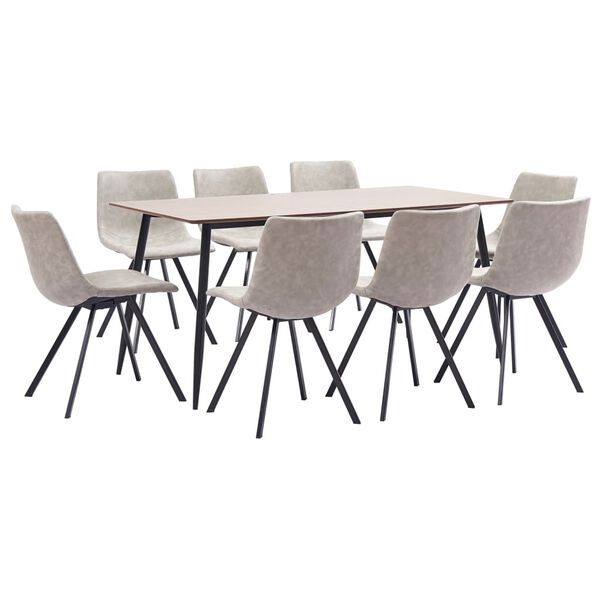 vidaXL Juego de comedor 9 piezas cuero sint&eacute;tico gris claro