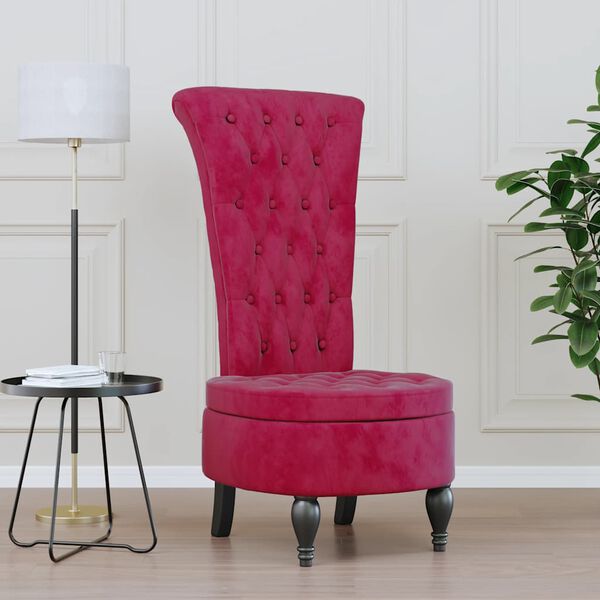 vidaXL Sill&oacute;n de respaldo alto con botones terciopelo rojo tinto