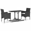 vidaXL Juego de comedor para jard&iacute;n 3 piezas negro