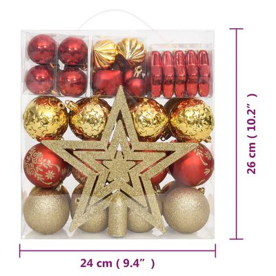 vidaXL Juego de adornos de navidad de 70 piezas dorado y rojo