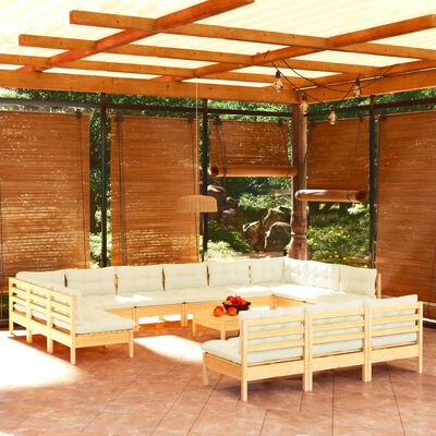 vidaXL Muebles de jardín 14 piezas y cojines madera maciza de pino