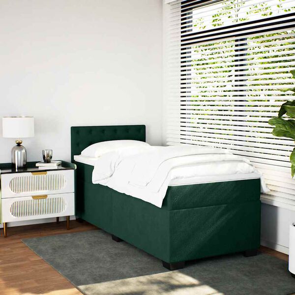 vidaXL Cama box spring con colch&oacute;n terciopelo verde oscuro 80x200 cm