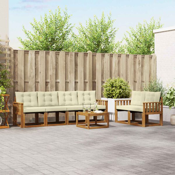 vidaXL Conjunto de sof&aacute;s de exterior con coj&iacute;n 7 pcs Natural y Crema