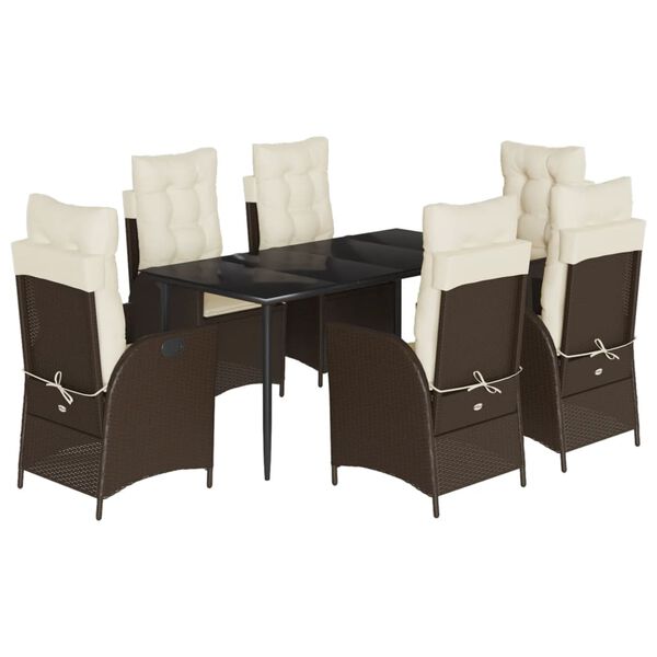 vidaXL Set comedor de jard&iacute;n 7 pzas con cojines rat&aacute;n sint&eacute;tico marr&oacute;n