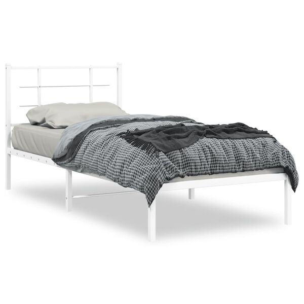 vidaXL Estructura cama sin colch&oacute;n con cabecero metal blanco 90x190 cm